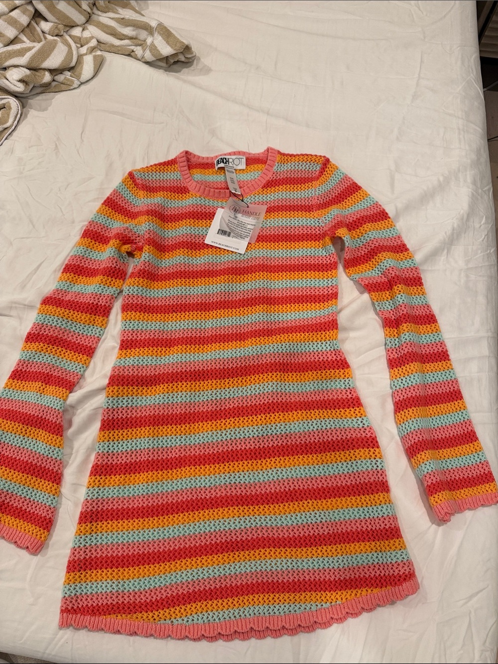 Beach Riot Coral, Yellow & Mint Striped Crochet Top - Picture 5 of 6